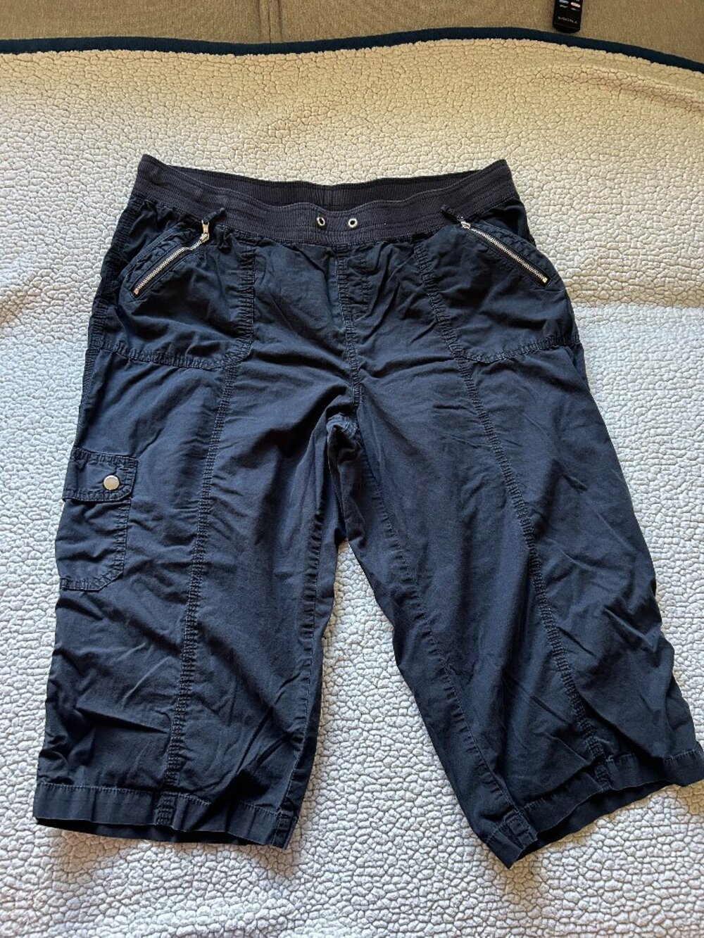 Style & Co -- sport black cargo capris, elastic waistband, no drawstring